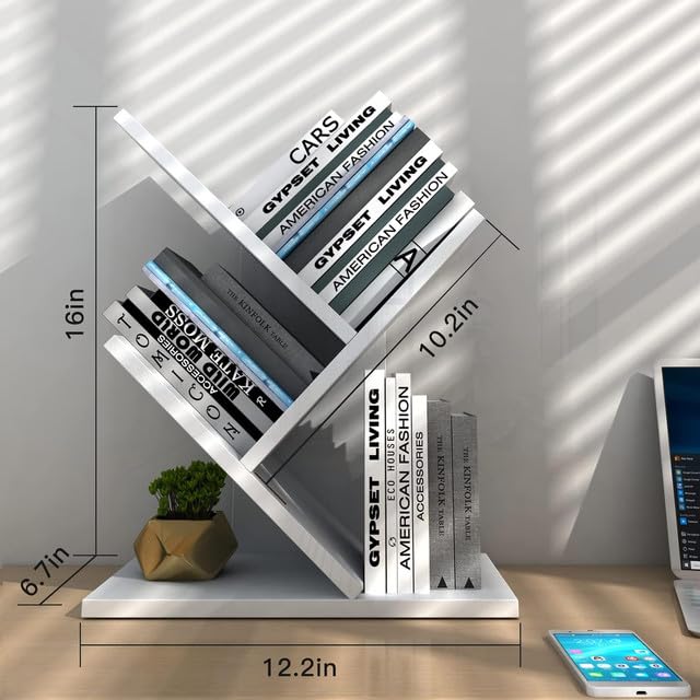 UniShop UniArt Free Standing Tree Shape 3 Tier Bookshelf Storage Organizer for Desk Perfect for Office Home Brown 669 D x 1217 W x 16 H - Image 3
