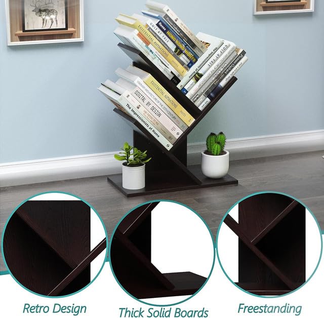 UniShop UniArt Free Standing Tree Shape 3 Tier Bookshelf Storage Organizer for Desk Perfect for Office Home Brown 669 D x 1217 W x 16 H - Image 5