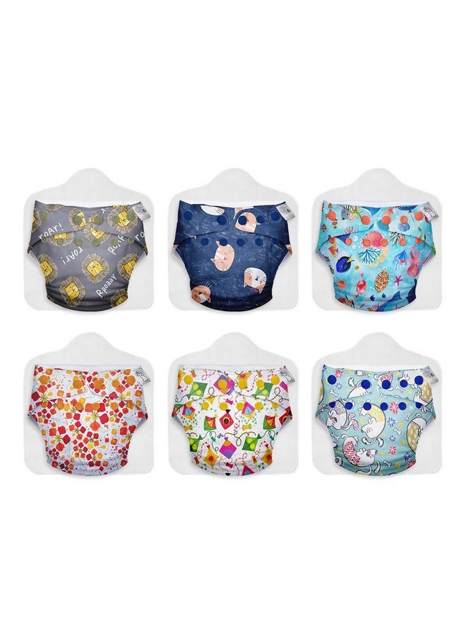 Superbottoms - Cloth Diapers For Babies - Uno Super Value Combo Pack - 6 Freesize Uno- New Version| Reusable Cloth Diapers For Babies 3M To 3Y - Assorted : Color/Print May Vary - Image 1