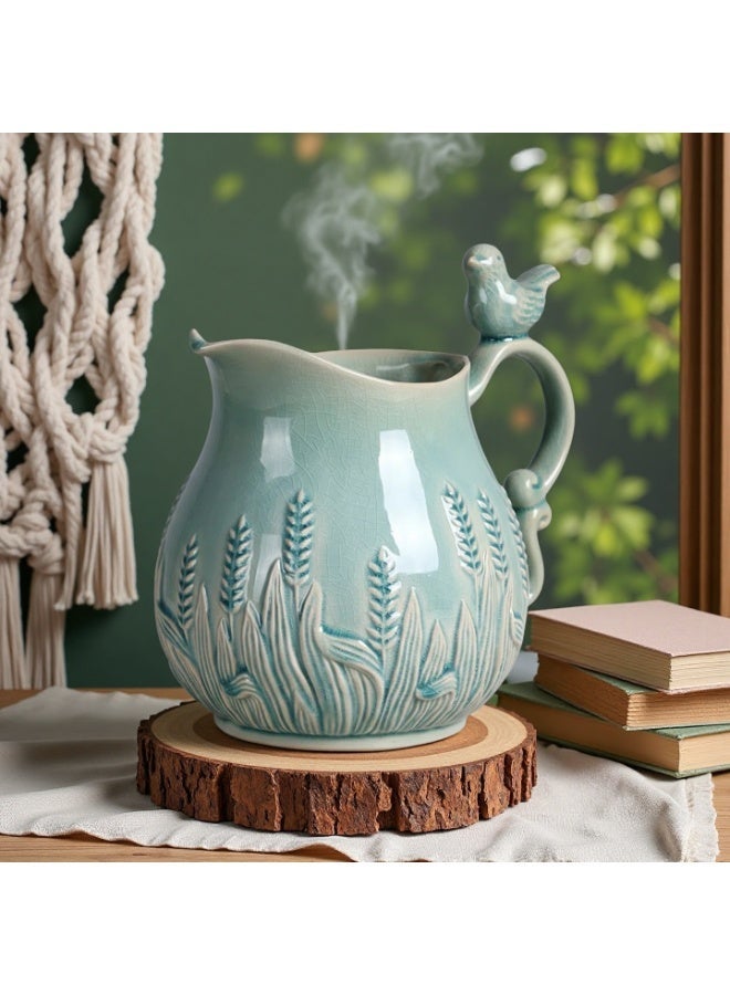 A vase with a bird-shaped handle, 8.66 inches tall, made of ceramic, suitable for home décor. - Image 1