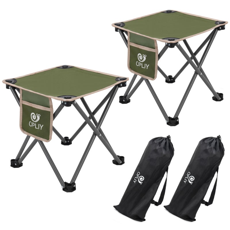 Opliy Camping Stool 2 Pack,Portable Folding Stool for Outdoor Gardening and Beach Hiking Fishing,Foot Stool with Carry Bag (Green) - Image 1