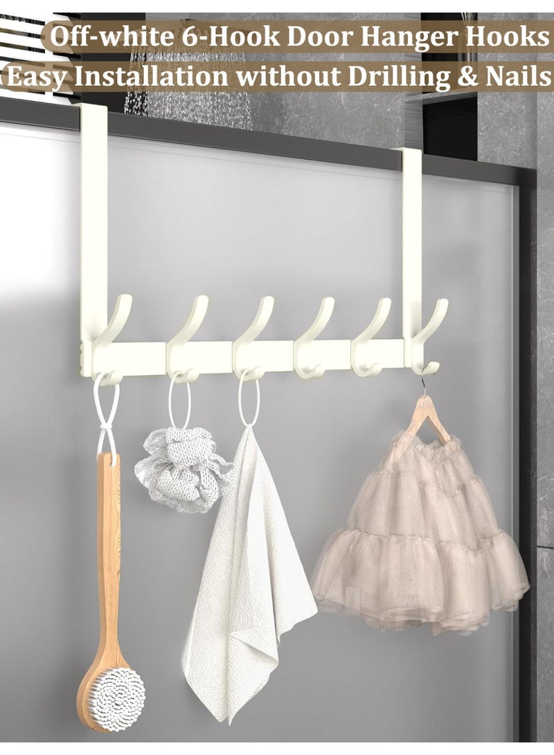 YIM-VIBEHAUS Over The Door Hooks, NO NAIL Door Towel Rack, Over Door Hanger with 6 Hooks, Bathroom Storage for Hanging Towels, Door Coat Rack, Wall Hangers for Living Room, Bedroom, Bathroom, Kitchen, Off-White - Image 1