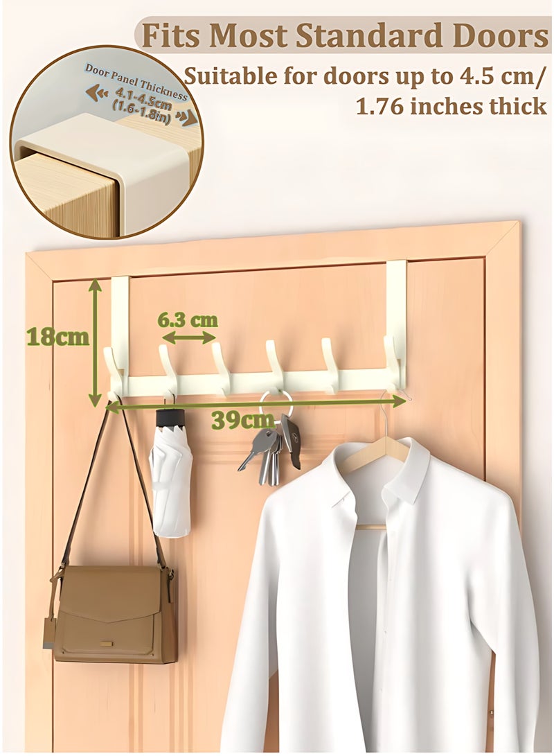 YIM-VIBEHAUS Over The Door Hooks, NO NAIL Door Towel Rack, Over Door Hanger with 6 Hooks, Bathroom Storage for Hanging Towels, Door Coat Rack, Wall Hangers for Living Room, Bedroom, Bathroom, Kitchen, Off-White - Image 2
