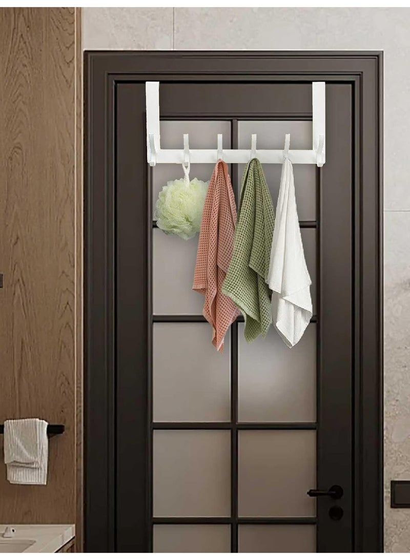 YIM-VIBEHAUS Over The Door Hooks, NO NAIL Door Towel Rack, Over Door Hanger with 6 Hooks, Bathroom Storage for Hanging Towels, Door Coat Rack, Wall Hangers for Living Room, Bedroom, Bathroom, Kitchen, Off-White - Image 5