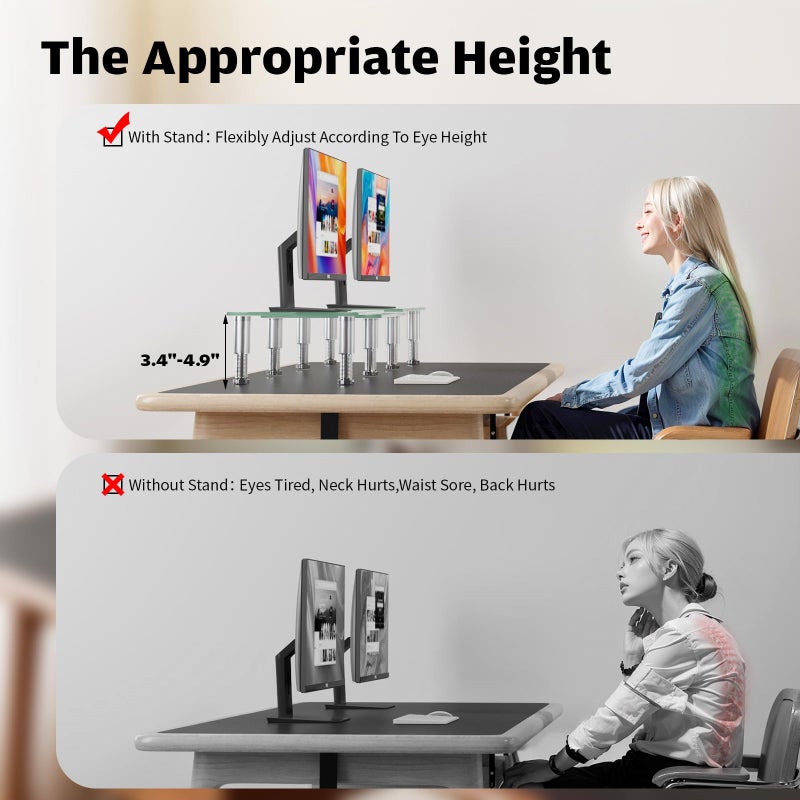 Hemudu Dual Monitor Stand -Adjustable Length and Angle Dual Monitor Riser, Desktop Organizer for PC, Computer, Laptop (Clear) - Image 3
