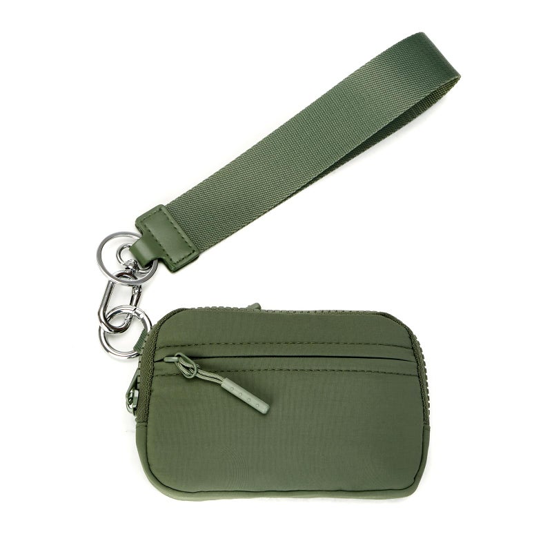 YDF 2nd Gen RFID Blocking Small Wallet for Women, Nylon Wristlet Coin Purse with ID Window & Lipstick Holder, 3-Zipper Mini Keychain Pouch Green - Image 1