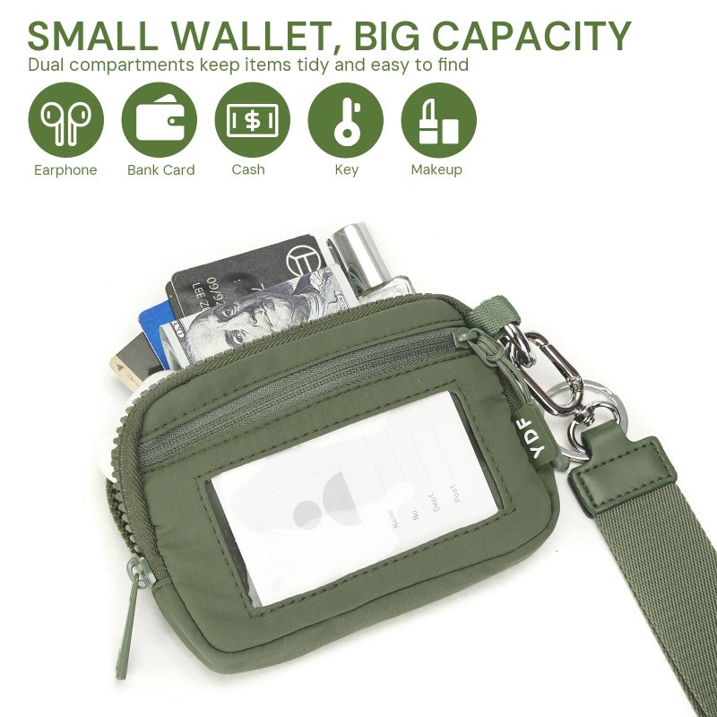 YDF 2nd Gen RFID Blocking Small Wallet for Women, Nylon Wristlet Coin Purse with ID Window & Lipstick Holder, 3-Zipper Mini Keychain Pouch Green - Image 3