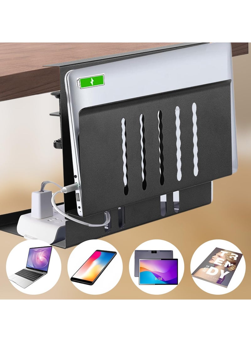 جرين تايجر مساحة تخزين جانبية للمكتب، مساحة تخزين تحت المكتب، منظم مكتب معلق من الفولاذ بدون حفر، حامل كمبيوتر محمول، حامل تخزين مكتبي للمكتب والمنزل - Image 2