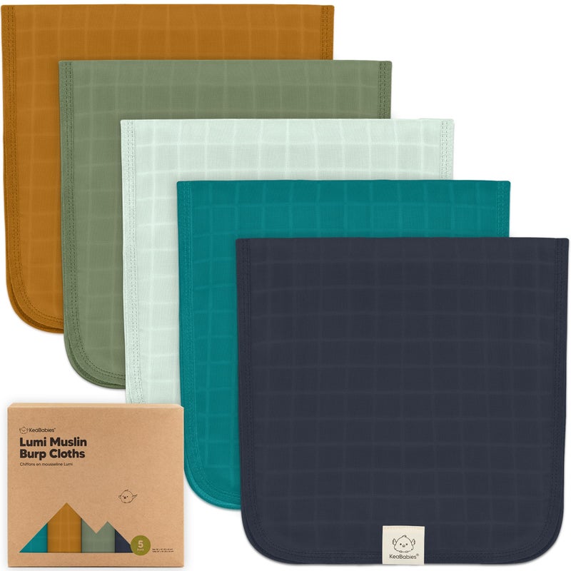 KeaBabies Cotton Muslin Burp Cloths Baby Boy, Girl - 5-Pack Soft & Absorbent Burping Cloth for Babies, Large Baby Towels & Washcloths for Newborn, Spit Up Rags, No Shrink, 20x10" (Eclipse) - Image 1