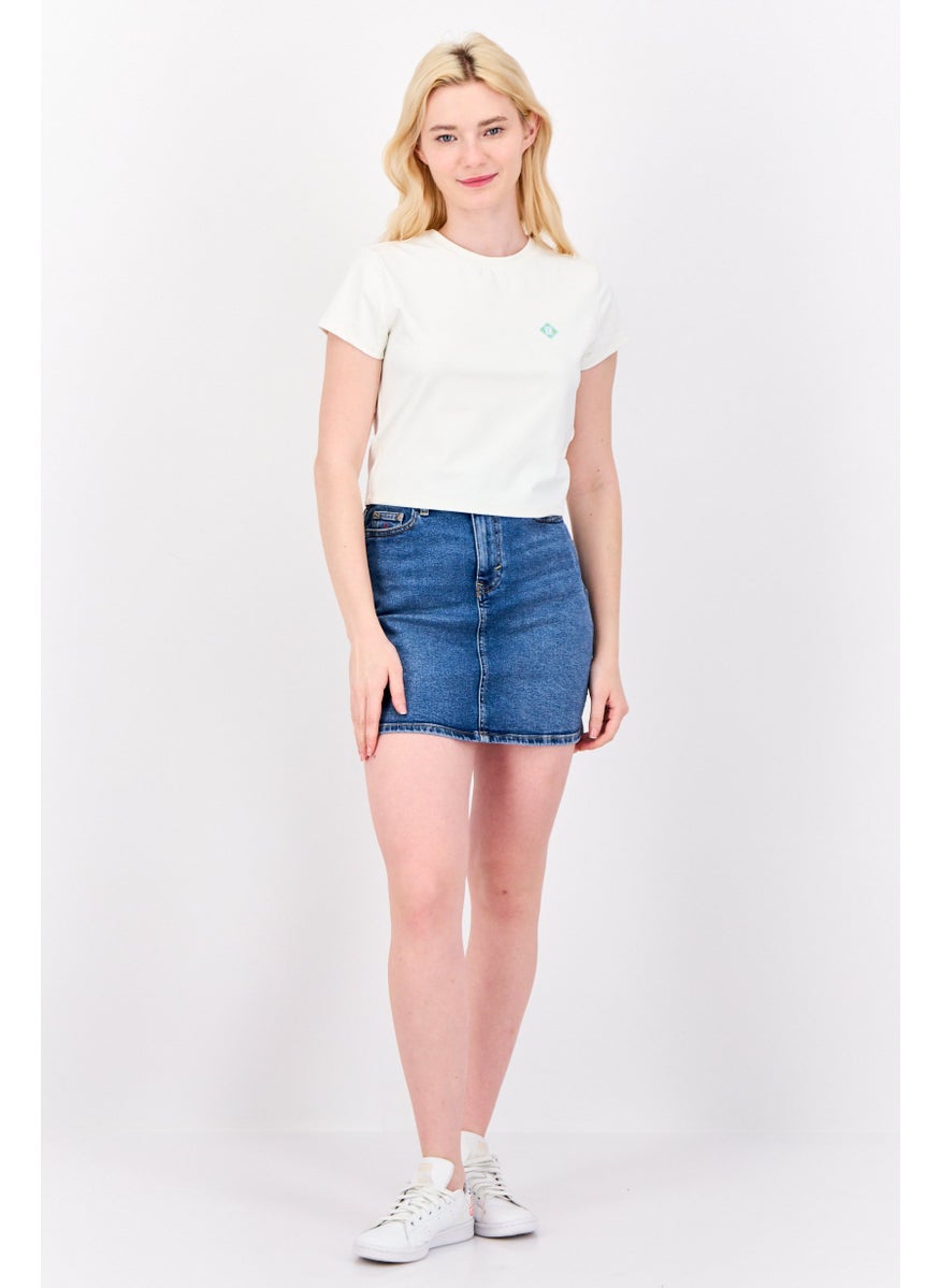 ESPRIT - Women Crew Neck Short Sleeve Brand Logo Crop Top, Off White - Image 1