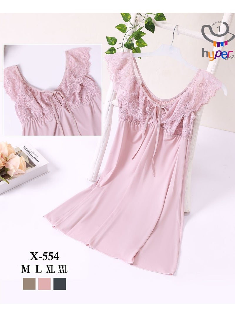 Hyper One Women's Velvet Lace Nightgown Pink