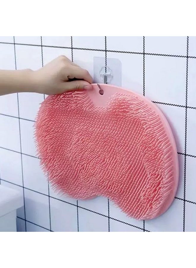 Generic Shower Back & Foot Scrubber,Wall Mounted Back Scrubber Silicone Bath Massage Cushion Brush with Suction Cups,Bathroom Wash Foot Mat Exfoliating Dead Skin Foot Brush (L-Pink Blue)  - Image 1