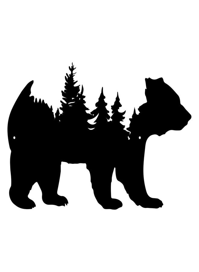 Resama Metal Wall Art Forest Modern Pine Tree Animal Bear Rustic Art Decor Wilderness Decoration Mountain Ornaments for Living Room Bedroom Indoor and Outdoor Supplies(Black) - Image 1