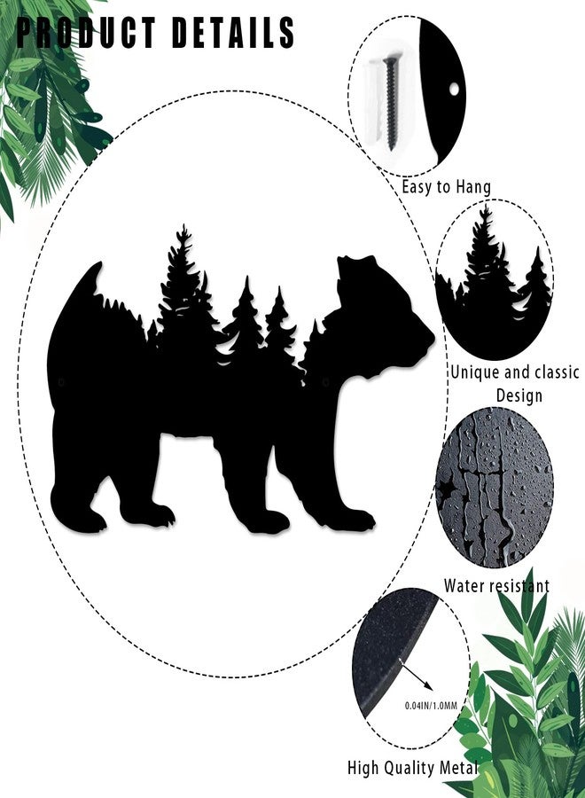 Resama Metal Wall Art Forest Modern Pine Tree Animal Bear Rustic Art Decor Wilderness Decoration Mountain Ornaments for Living Room Bedroom Indoor and Outdoor Supplies(Black) - Image 5