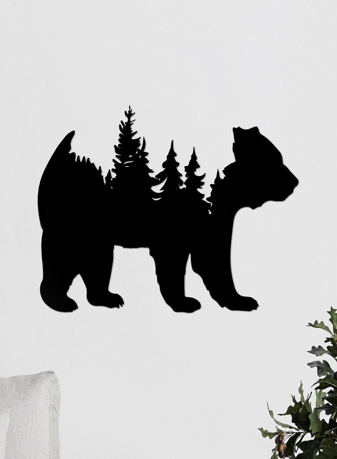Resama Metal Wall Art Forest Modern Pine Tree Animal Bear Rustic Art Decor Wilderness Decoration Mountain Ornaments for Living Room Bedroom Indoor and Outdoor Supplies(Black) - Image 2