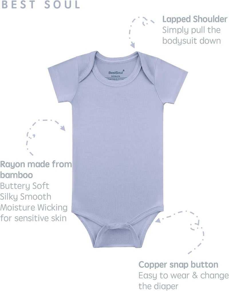 BestSoul Baby Solid Bodysuit - Super Soft Rayon made from Bamboo - Short Sleeve Long Sleeve Newborn Infant Boy Girl - 5-Pack - Image 2
