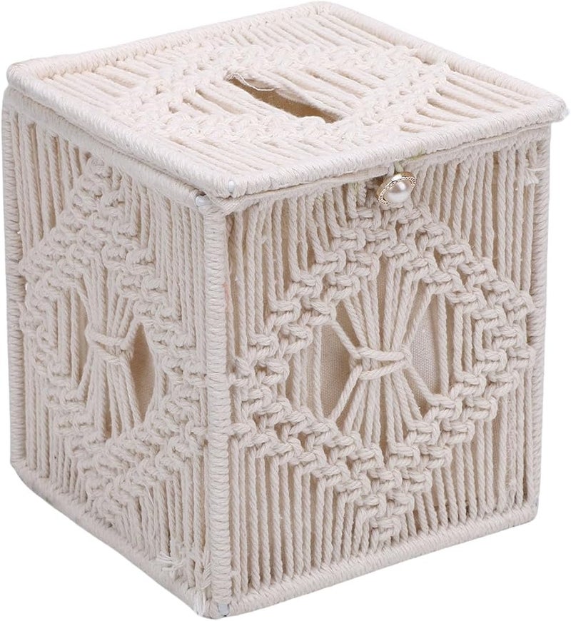 غطية صندوق المناديل البوهيمية المنسوجة يدويًا إطار حامل مناديل مكتبي هدية تزيين منزل - Image 4