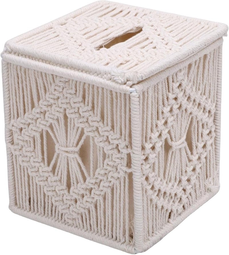 غطية صندوق المناديل البوهيمية المنسوجة يدويًا إطار حامل مناديل مكتبي هدية تزيين منزل - Image 3