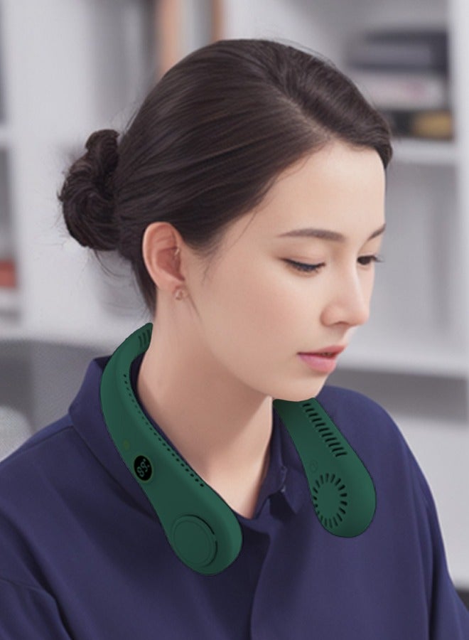 HaveDream LED Digital Display Neck Hanging Fan, Outdoor Sports Student USB Bladeless Turbine Silent High Wind Power Mini Fan-Green - Image 2