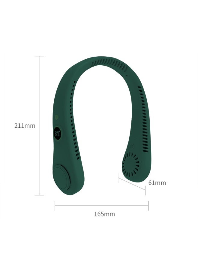HaveDream LED Digital Display Neck Hanging Fan, Outdoor Sports Student USB Bladeless Turbine Silent High Wind Power Mini Fan-Green - Image 5