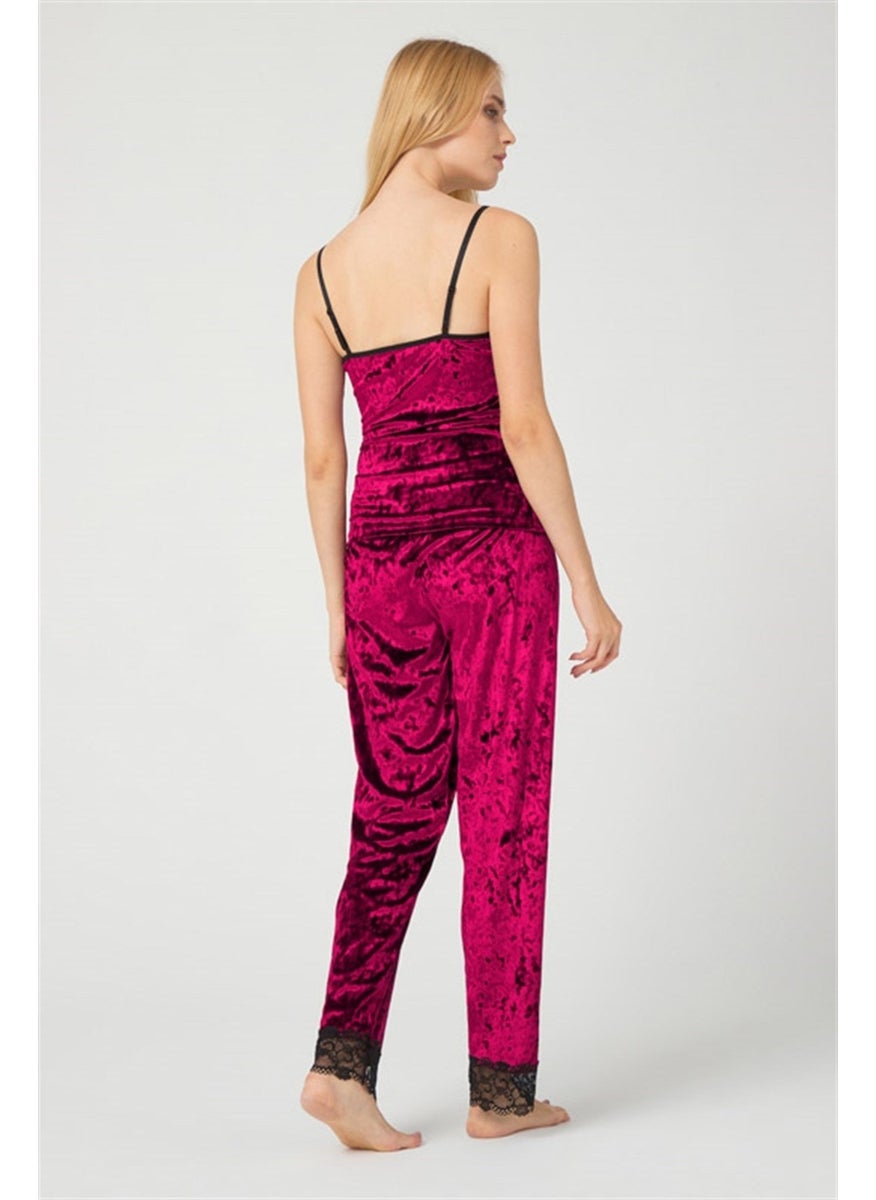 COTTONHILL Cherry Lace Detailed Velvet Women's Pajama Set  - Image 2