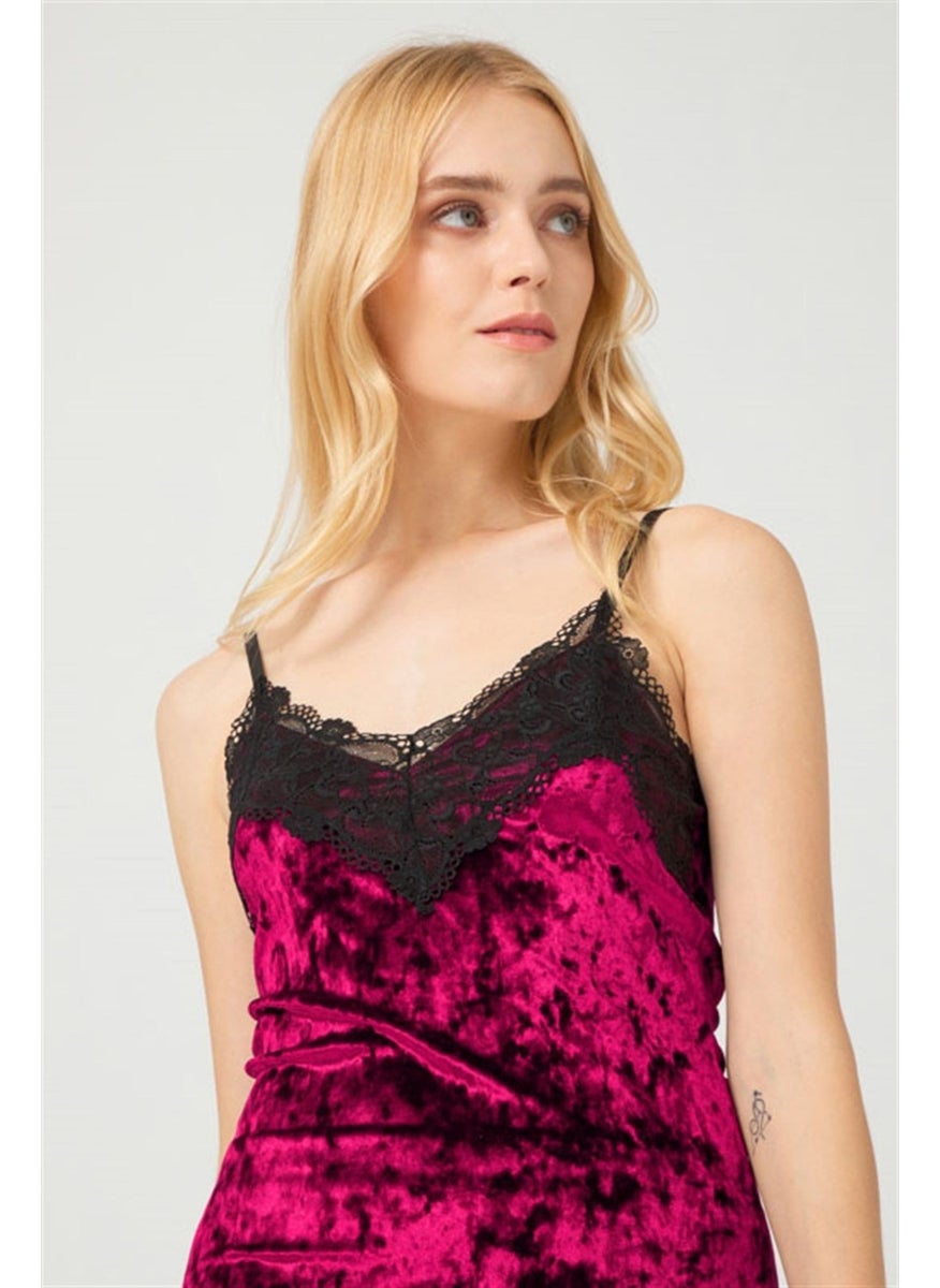 COTTONHILL Cherry Lace Detailed Velvet Women's Pajama Set  - Image 4