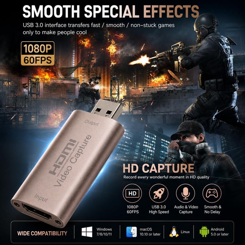 HDMI Capture Card 4K HDMI to USB 3.0 Video Capture Device, 1080P 60FPS Capture, Video & Audio Grabber - Image 3
