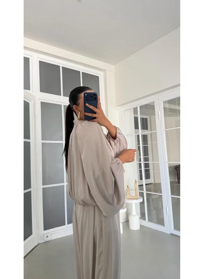 جاوس طقم ساتان مزدوج مع سترة حجرية وسروال شالوار GAUS-01890.