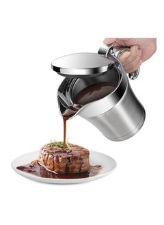 Double Insulated Stainless Steel Gravy Boat with Hinged Lid - Perfect for Serving Hot or Cold Sauces, Gravies, Custards, Creams, and Milk - 17 Oz Capacity for Thanksgiving and Special Occasions.