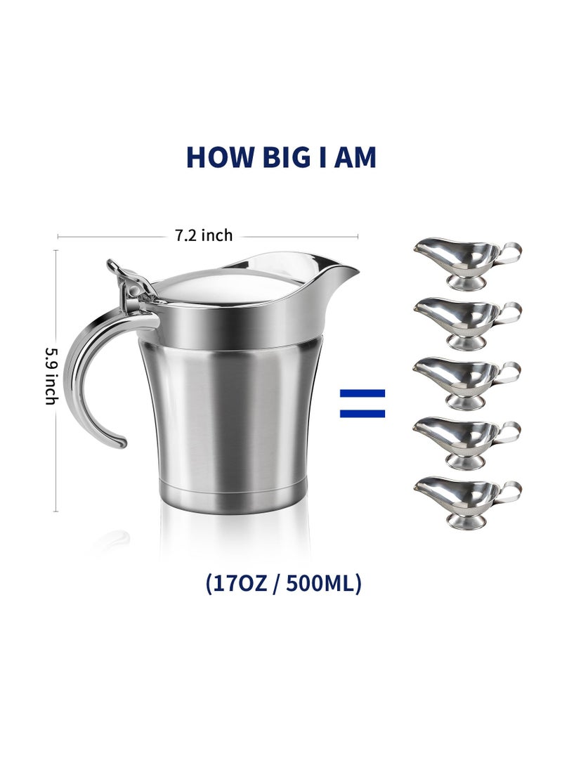 Generic - Double Insulated Stainless Steel Gravy Boat with Hinged Lid - Perfect for Serving Hot or Cold Sauces, Gravies, Custards, Creams, and Milk - 17 Oz Capacity for Thanksgiving and Special Occasions. - Image 1