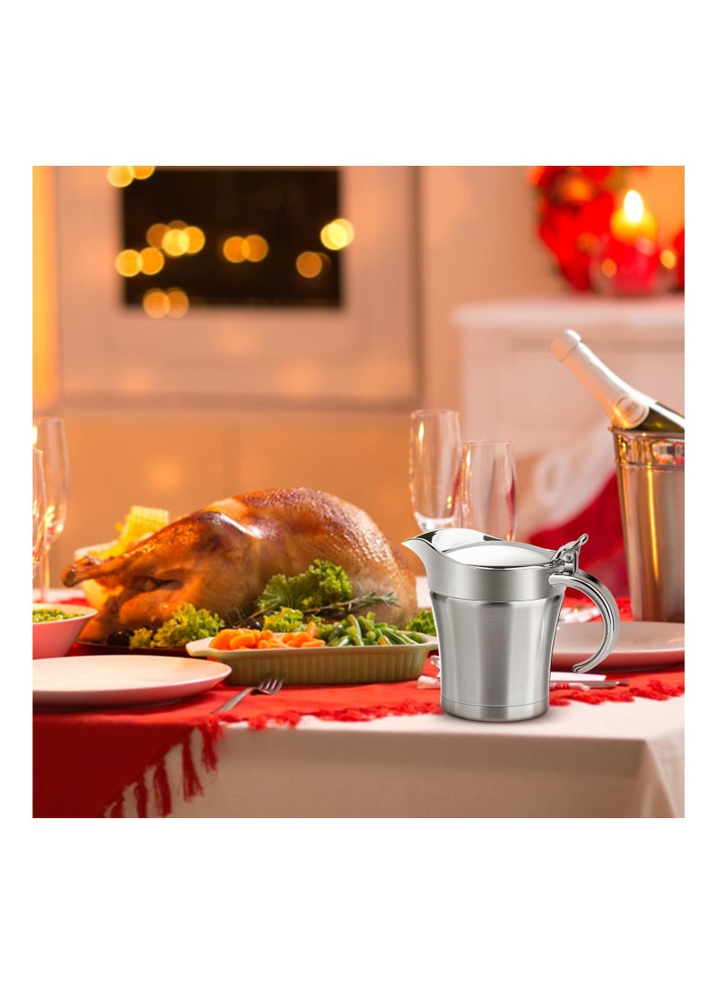 Generic - Double Insulated Stainless Steel Gravy Boat with Hinged Lid - Perfect for Serving Hot or Cold Sauces, Gravies, Custards, Creams, and Milk - 17 Oz Capacity for Thanksgiving and Special Occasions. - Image 1