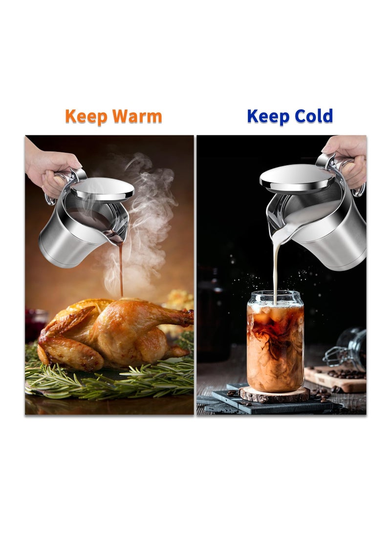 Generic - Double Insulated Stainless Steel Gravy Boat with Hinged Lid - Perfect for Serving Hot or Cold Sauces, Gravies, Custards, Creams, and Milk - 17 Oz Capacity for Thanksgiving and Special Occasions. - Image 1