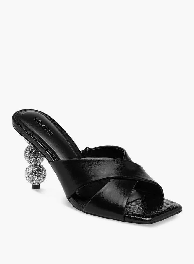 Celeste Women'S Embellished Slip-On Cross Strap Sandals With Stiletto Heels