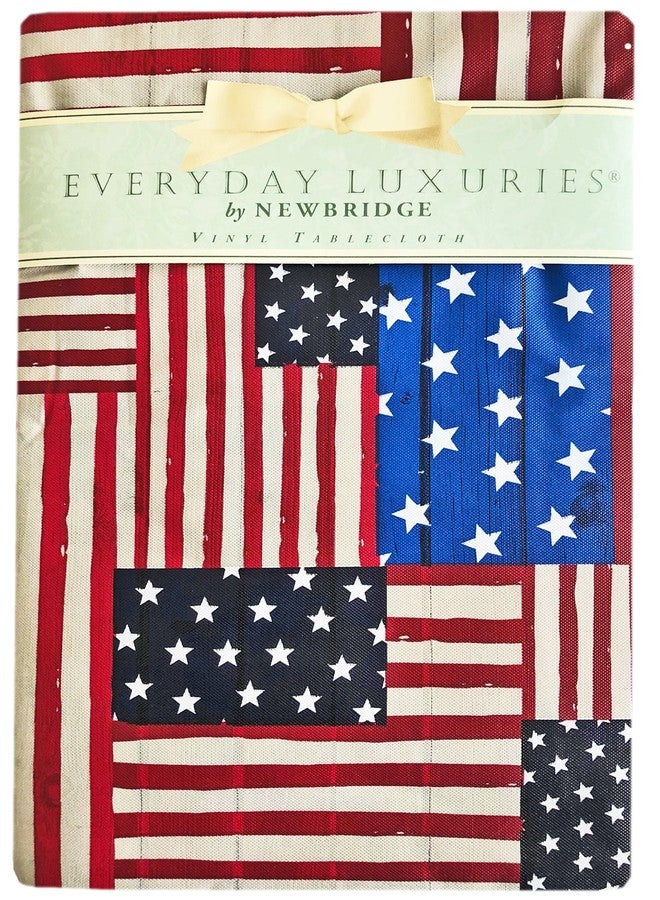 Newbridge 4th of July Round Vinyl Tablecloth with Flannel Backing, 70 Inch, American Flag Collage, Indoor Outdoor Waterproof Vinyl Table Cover for Summer Picnics, Parties and Dining - Image 1