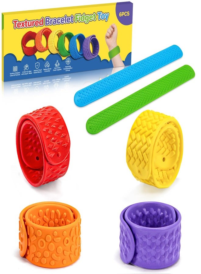 Nothomme Textured Fidget Toys Slap Bracelets for Kids, Teens, Adults, 6 Pack Textured Sensory Bracelets for Anxiety and Stress Relief for Work, Office, Travel or Study - Image 1