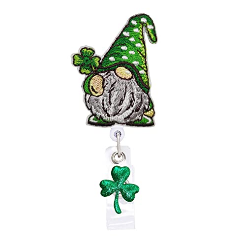 ReelFun Irish Gnome St Patrick's Day Retractable Badge Reel ID Tag, Shamrock Clover Badge Holder, with Alligator Clip,24in Nylon Cord, Nurse Office Employee Name Badge - Image 1
