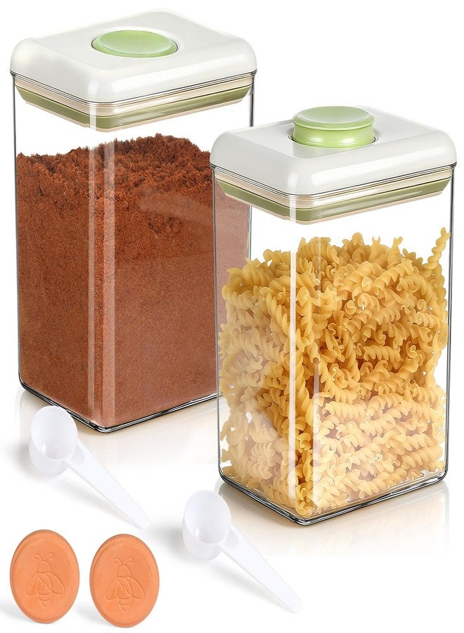 VZZNN 2 Pack POP Airtight Brown-Sugar Keeper-Container - Cereal Containers Storage 1.9Qt(61Oz/1.8L) Tablespoon Scoop Suitable for Storing Grains, Snacks, Dried Fruits etc,Stackable One-Touch Opening - Image 1