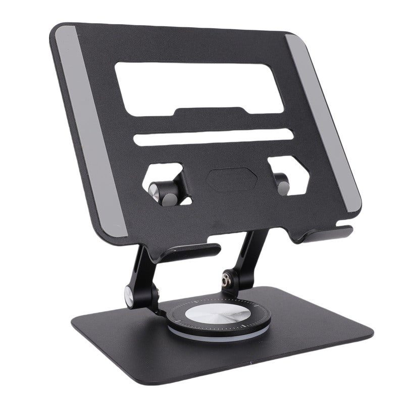Tablet Stand: 360° Rotating Adjustable Foldable Aluminum Alloy Stand - Universal Compatibility For 5.8 To 12.9 Inch Devices, Cooling Vent Design For Home Office, Travel, Online Learning And Gaming - Image 1