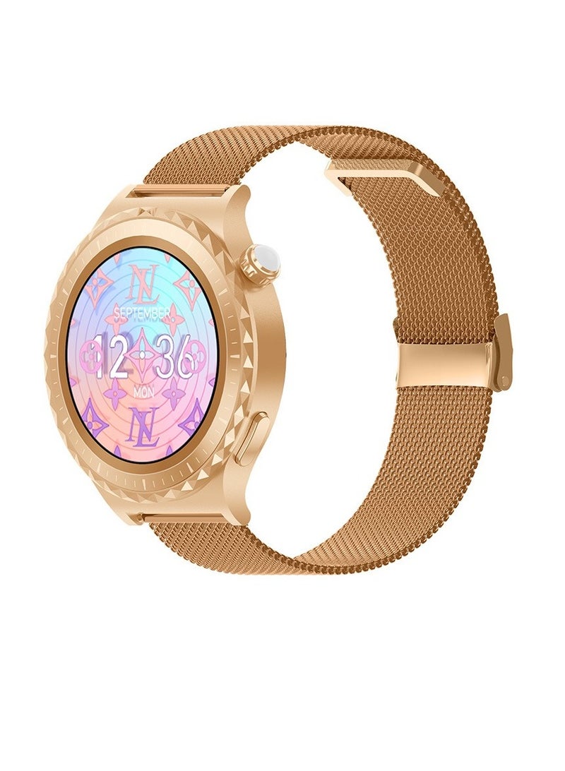 JS36 Smart Watch, 1.32 Inch Large Screen Bluetooth Call NFC Fitness Tracker Watch, Lightweight And Comfortable Health Monitoring Watch For Men And Women, (1pc, Golden, Steel Mesh Strap) - Image 1