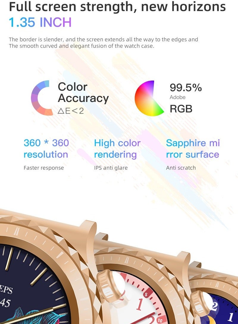 JS36 Smart Watch, 1.32 Inch Large Screen Bluetooth Call NFC Fitness Tracker Watch, Lightweight And Comfortable Health Monitoring Watch For Men And Women, (1pc, Golden, Steel Mesh Strap) - Image 3