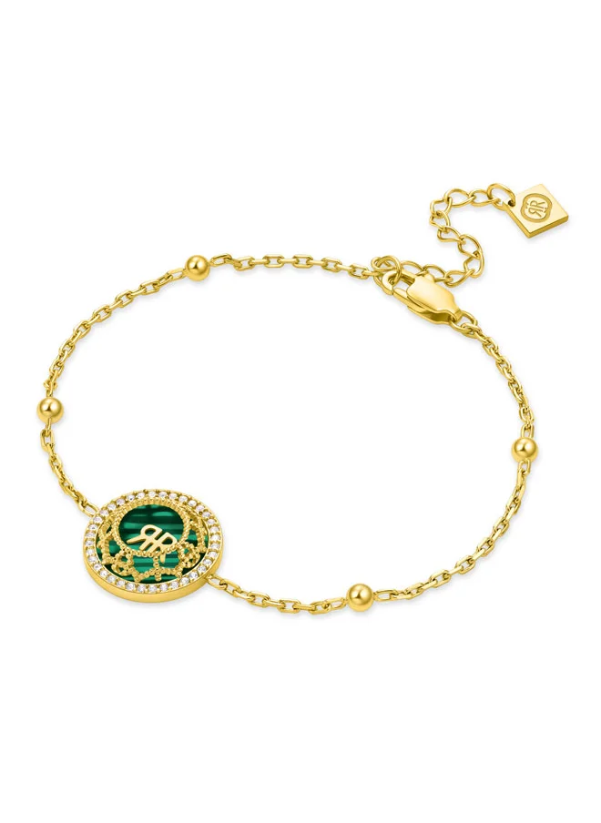 شيروتي 1881 Cerruti 1881 Arabesque.3 Bracelet – Embossed 3D Floral Design with Malachite, Mother of Pearl & Gold-Plated Accents – Crystal-Adorned with CRR Logo