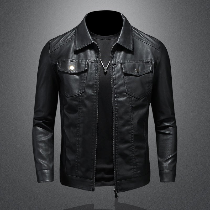 Men'S Leather Jacket 2023 New Spring, Korean Style Slim-Fit Trendy Fleece-Lined Thickened Motorcycle Jacket Men'S Leather Jacket - Image 2