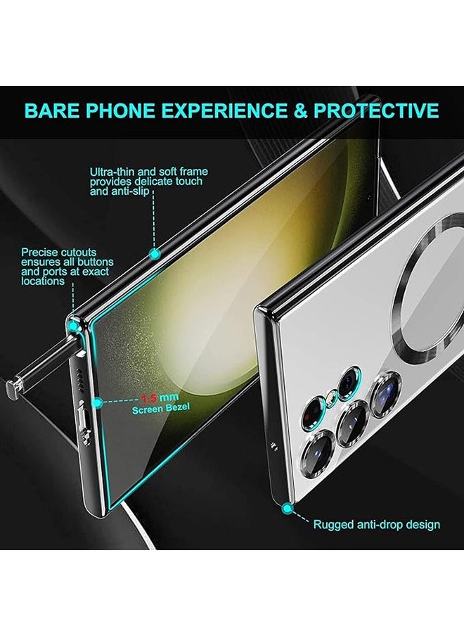 Galaxy S24 Ultra Magnetic Case Compatible with Mag-Safe, Luxury Plating Design Galaxy S24 Ultra Case with Camera Lens Protector Soft TPU Bumper for Samsung Galaxy S24 Ultra 6.8”