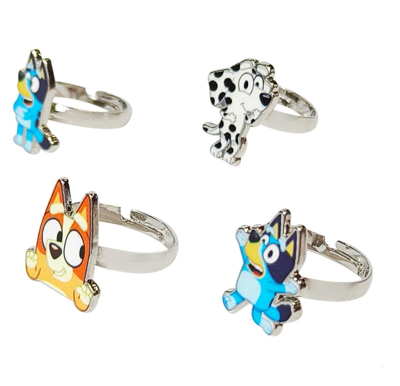 LUV HER Bluey Kids Jewelry 4Piece Adjustable Rings for Girls Ring Sets with metal charm Fashion Girls Jewelry Ages 3 - Image 2