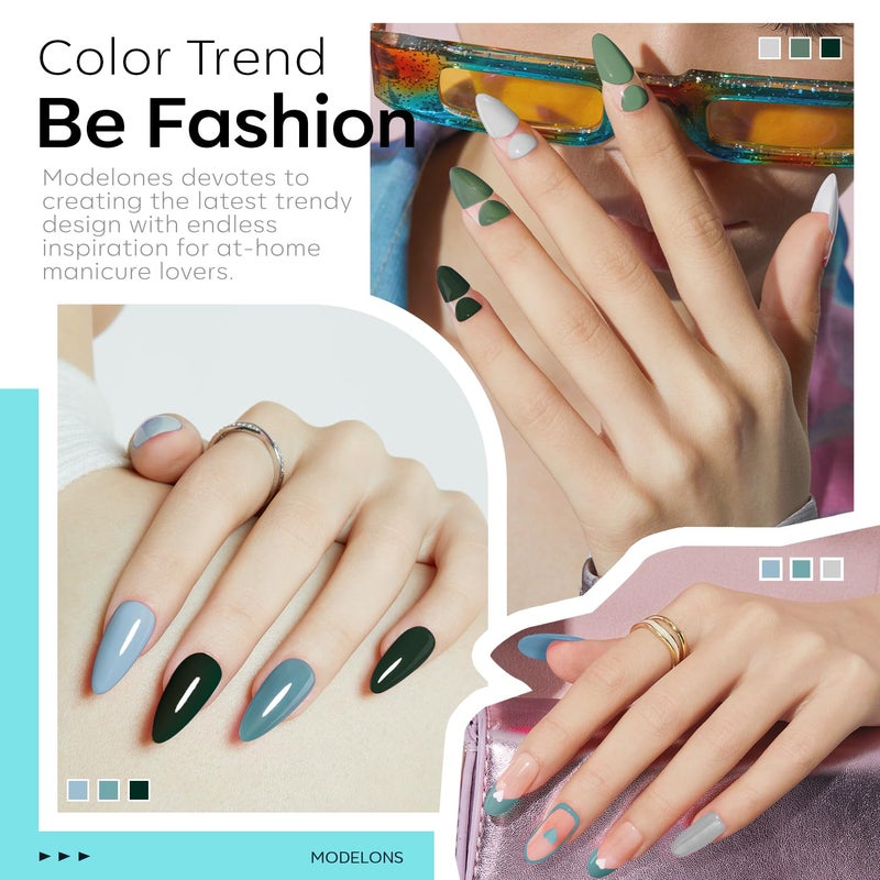 modelones Gel Nail Polish Set - 6 Colors Misty Gray Dark Green Glitter Gel Polish Kit Sage Green Baby Blue Nail Polish Soak Off LED Nail Lamp Nail Kit Fall Winter Nails Salon DIY Gift - Image 3