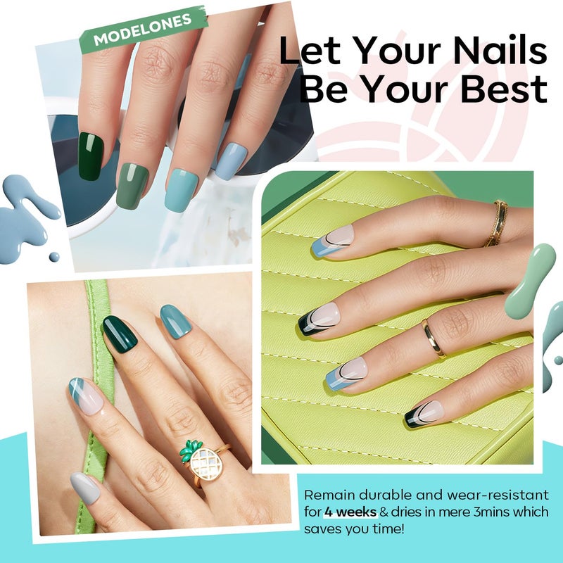 modelones Gel Nail Polish Set - 6 Colors Misty Gray Dark Green Glitter Gel Polish Kit Sage Green Baby Blue Nail Polish Soak Off LED Nail Lamp Nail Kit Fall Winter Nails Salon DIY Gift - Image 4