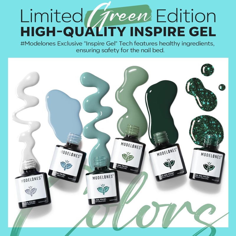 modelones Gel Nail Polish Set - 6 Colors Misty Gray Dark Green Glitter Gel Polish Kit Sage Green Baby Blue Nail Polish Soak Off LED Nail Lamp Nail Kit Fall Winter Nails Salon DIY Gift - Image 5