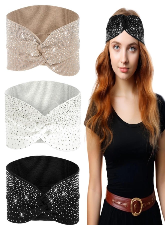Larrel 3Pcs Glitter Head Scarf,Sparkly Crystal Bling Headbands with Stretchy,Fancy Headbands for Women Glitter Headband Rhinestone Turban Head Scarf Non Slip Sports Hair Wraps for Women Workout Yoga Exercise - Image 1