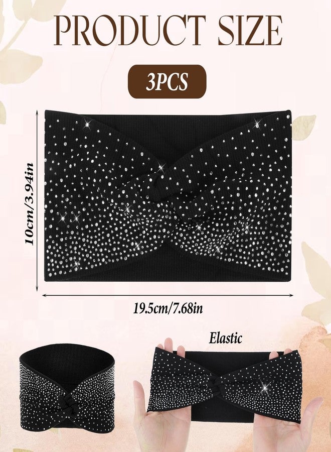 Larrel 3Pcs Glitter Head Scarf,Sparkly Crystal Bling Headbands with Stretchy,Fancy Headbands for Women Glitter Headband Rhinestone Turban Head Scarf Non Slip Sports Hair Wraps for Women Workout Yoga Exercise - Image 2