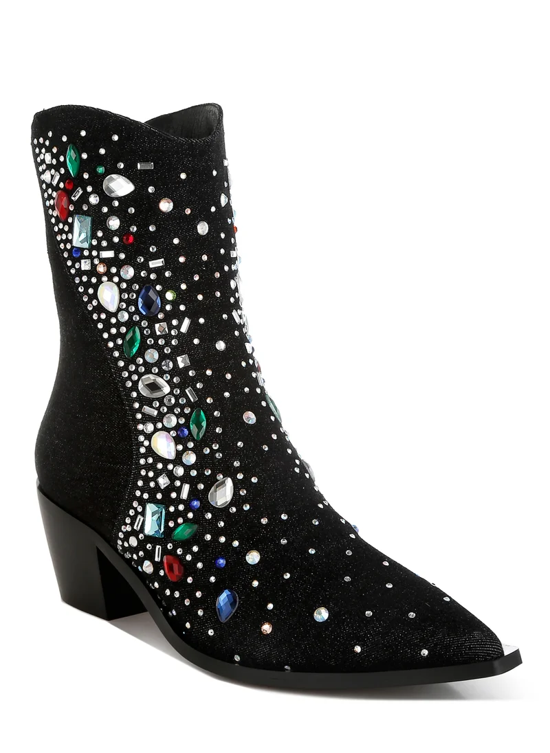 London Rag Multi Color Stones Embellished Boots in Black